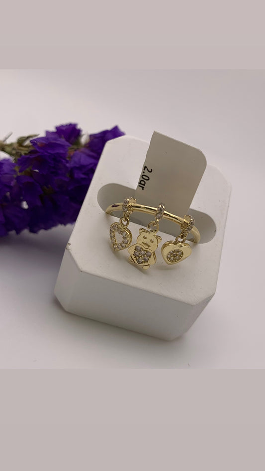 Ring with 3 Hanging Charms 7" 10K 2g
