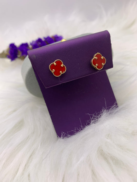 Red Flower Earrings - 10K Gold Studs