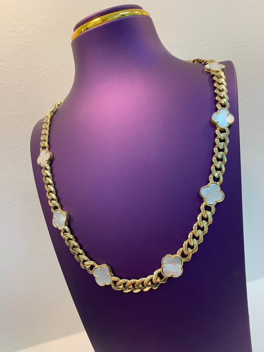 White Flowers Cuban Necklace