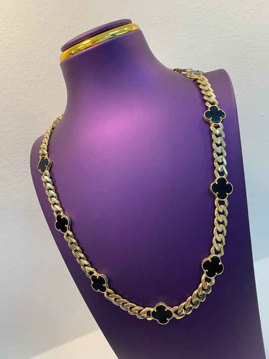 Black Flowers Cuban Necklace
